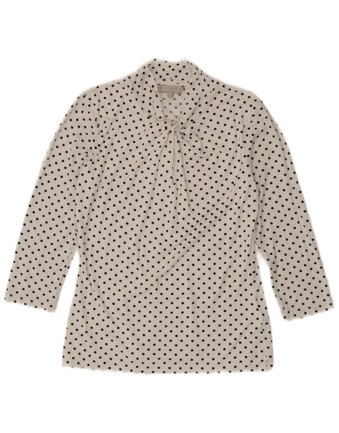 HOBBS Chemisier à manches 3/4 pour femme avec nœud sur le devant, taille 36, petit pois blanc