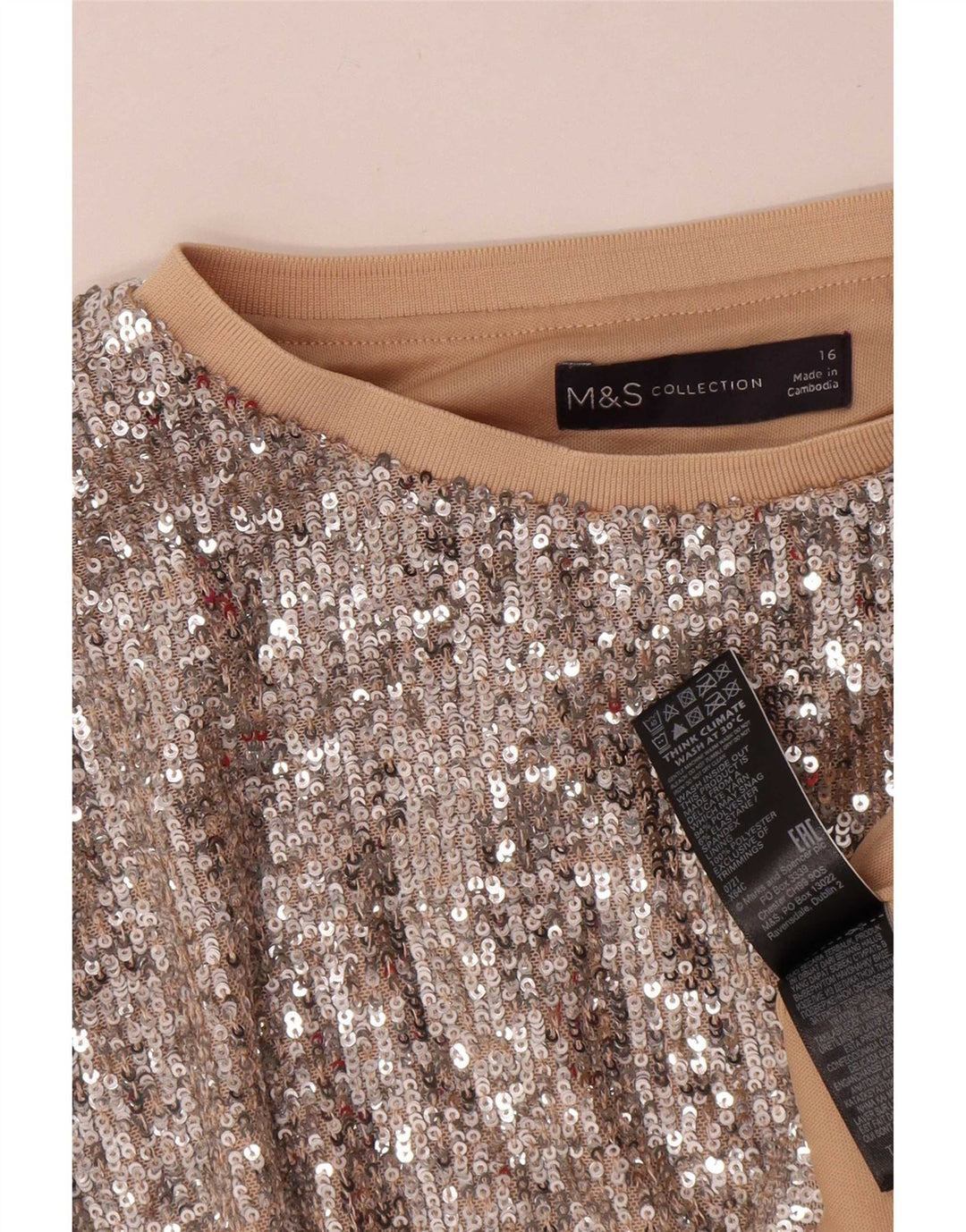 Marks & Spencer Haut chemisier surdimensionné à sequins pour femme UK 16 Large Argenté