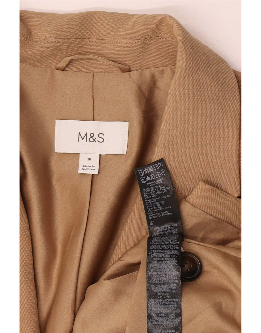 Marks & Spencer Veste Blazer 1 Bouton Femme UK 18 XL Beige Polyester