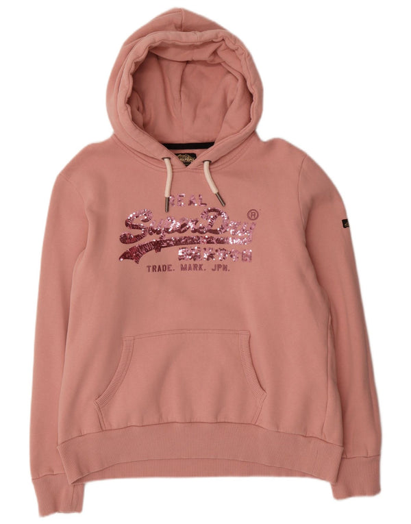 Superdry Pull à capuche surdimensionné graphique pour femme UK 16 Large Rose Coton