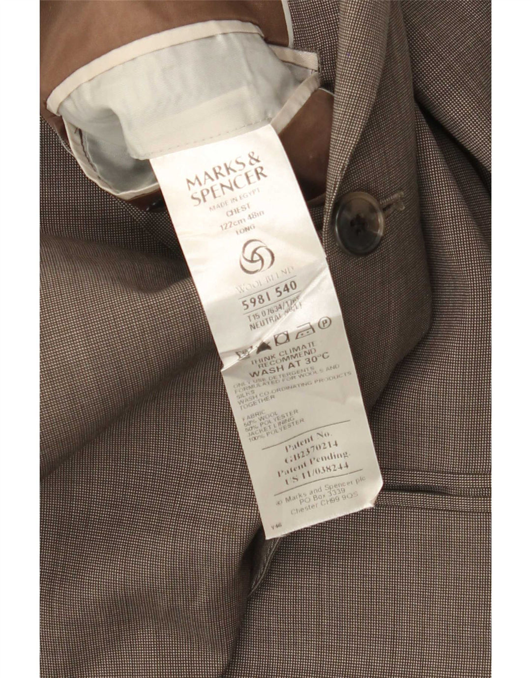 Marks & Spencer Veste blazer à 3 boutons pour homme UK 48 2XL Laine beige