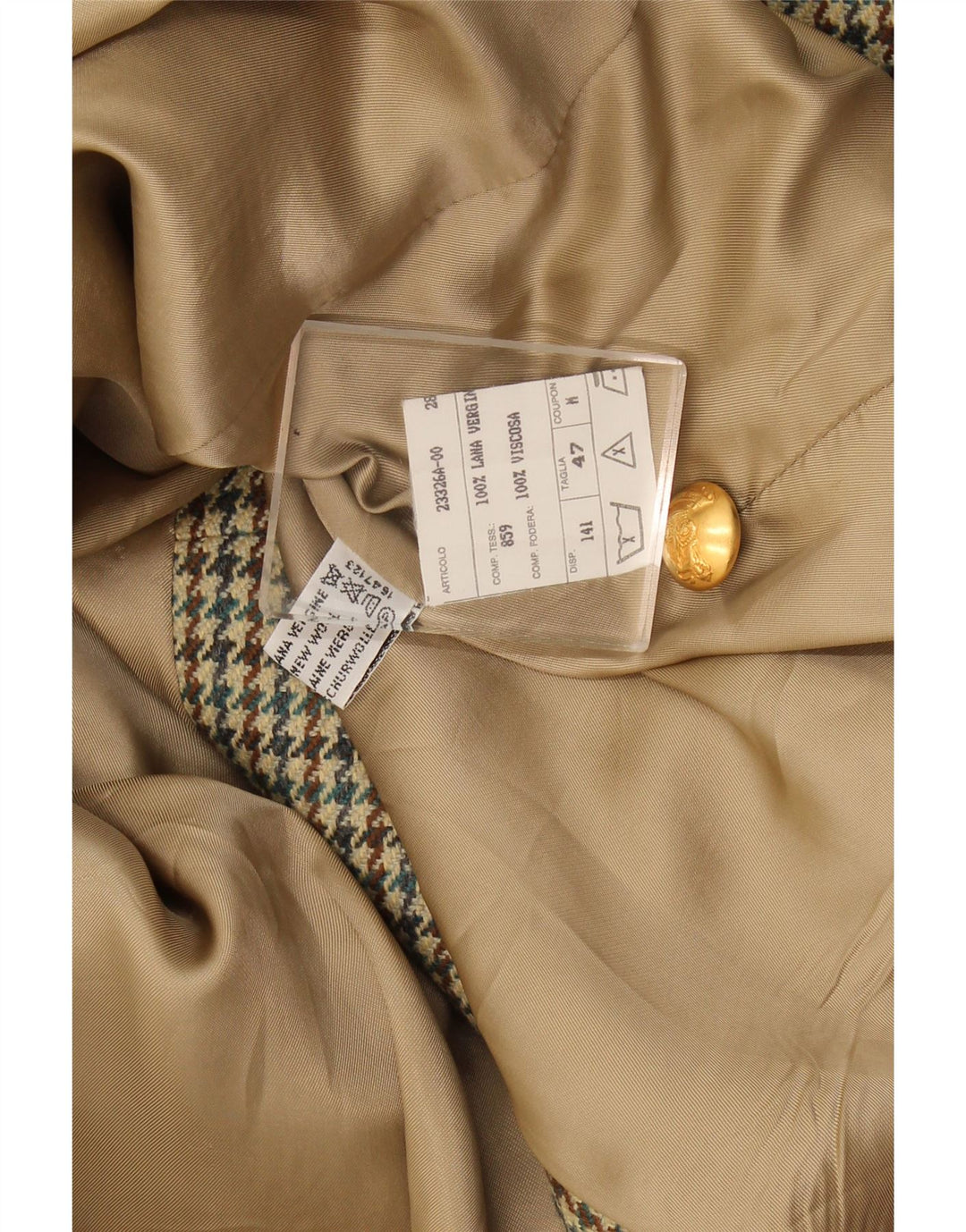 vintage Femme 2 Bouton Blazer Veste IT 47 Grande Laine Pied-de-Poule Vert