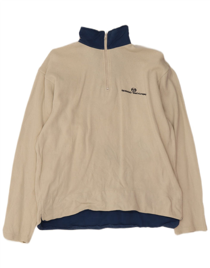 Sergio Tacchini Haut à col zippé et manches longues pour homme en coton beige moyen