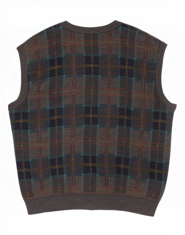vintage Mens Cardigan sans manches Pull IT 54 XL Gris Check Wool