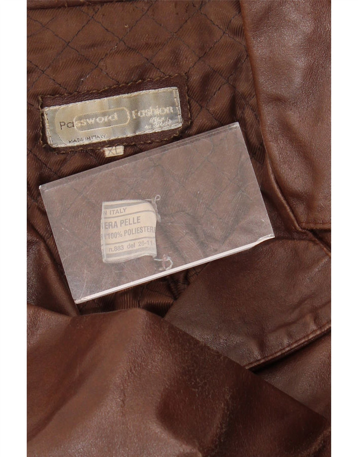 VINTAGE Manteau en cuir femme UK 18 XL Cuir marron