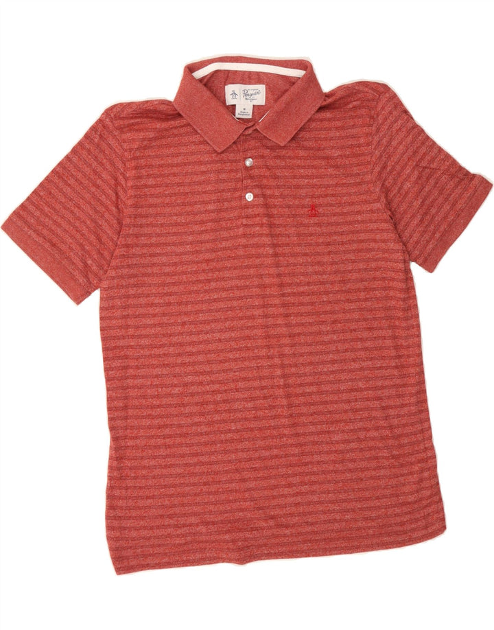 PENGUIN Mens Polo Shirt Medium Red Striped Cotton Vintage Penguin and Second-Hand Penguin from Messina Hembry 
