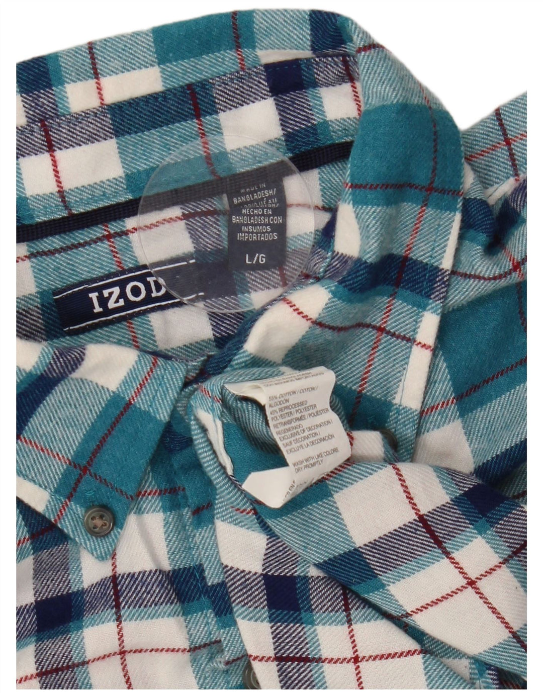 IZOD Chemise Flanelle Homme Grand Carreau Bleu Coton