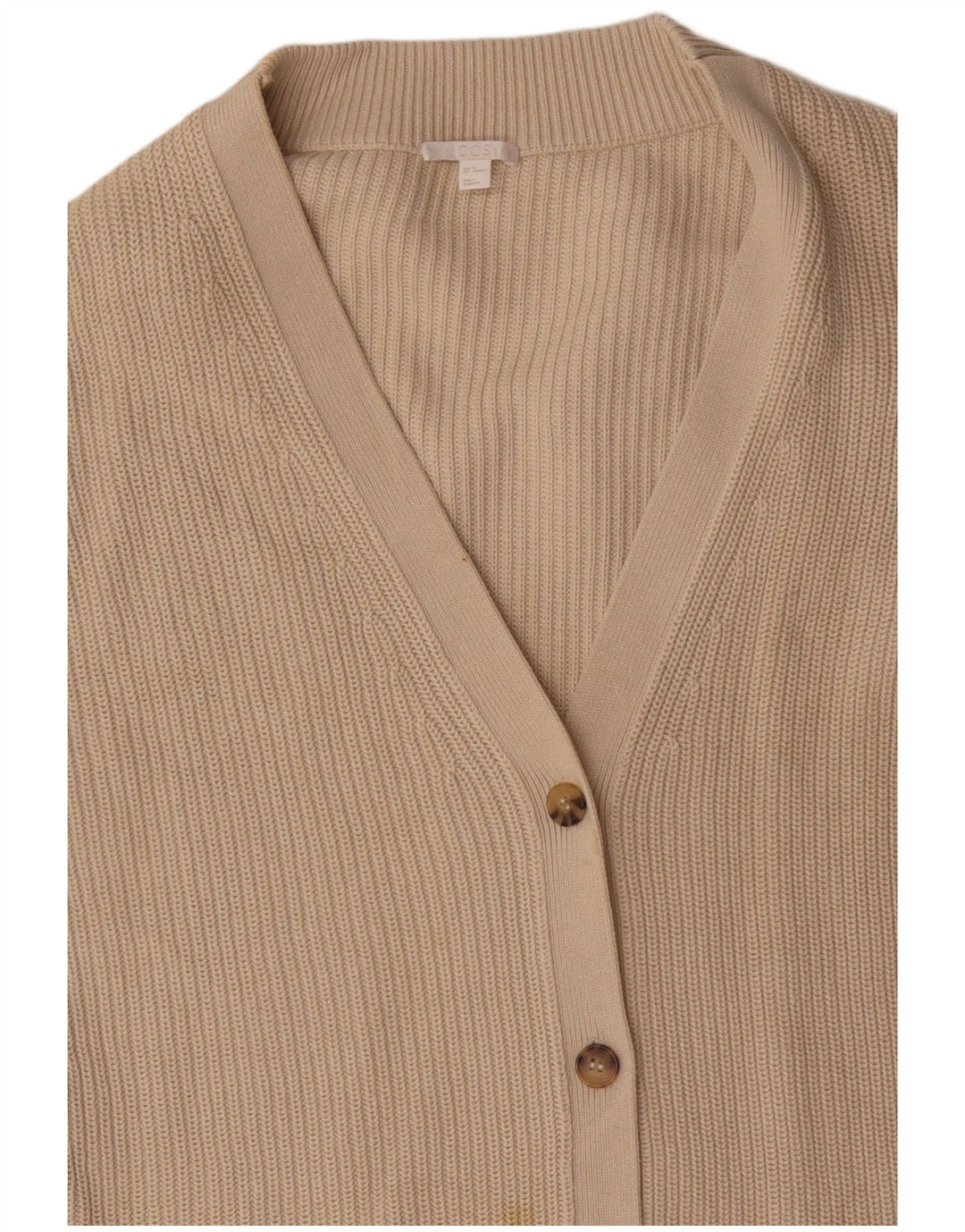 COS Cardigan long surdimensionné pour femme en coton beige moyen UK 14