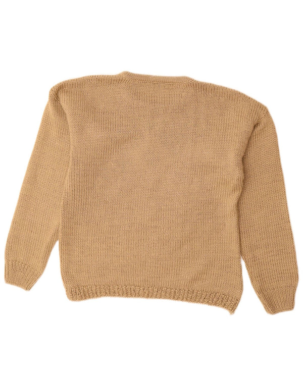 vintage Womens Crew Neck Jumper Pull UK 14 Moyen Beige Géométrique