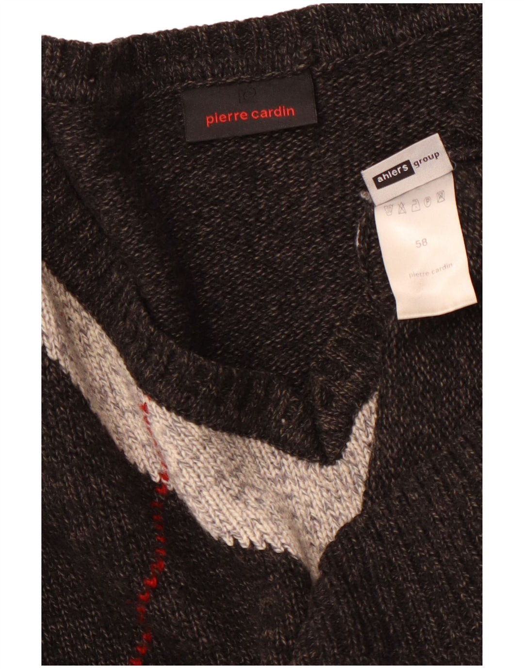 PIERRE CARDIN Pull Col V Homme IT 58 2XL Gris Argyle/Diamant