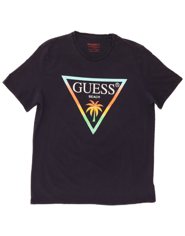 Guess Hommes Slim Fit Graphic T-Shirt Top XL Bleu Marine Coton