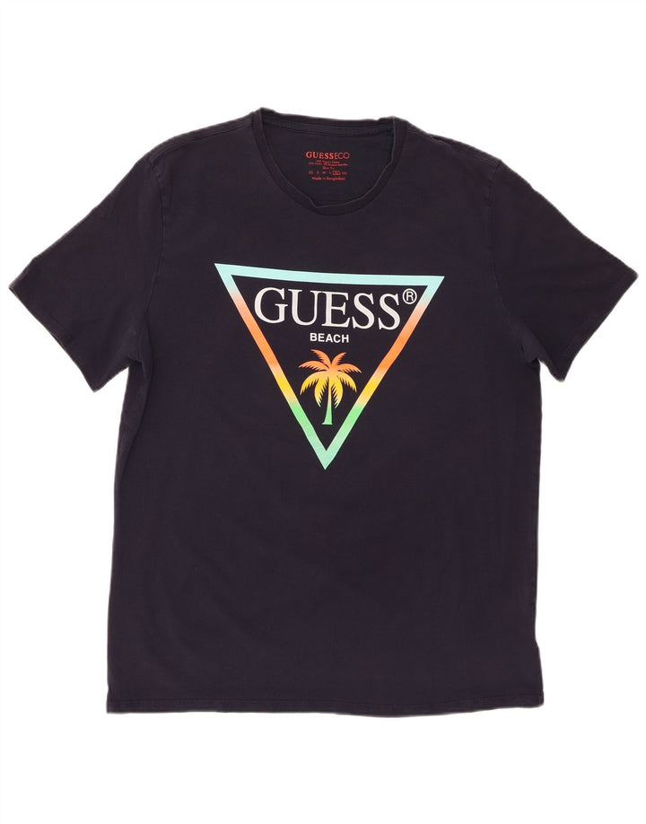 Guess Hommes Slim Fit Graphic T-Shirt Top XL Bleu Marine Coton