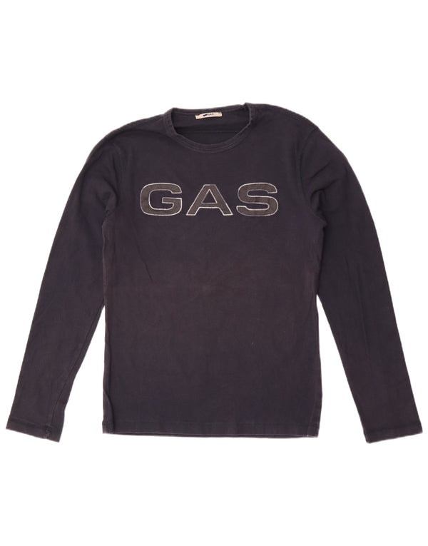 Gas Haut Graphique Femme Manches Longues UK 12 Bleu Marine Moyen Coton
