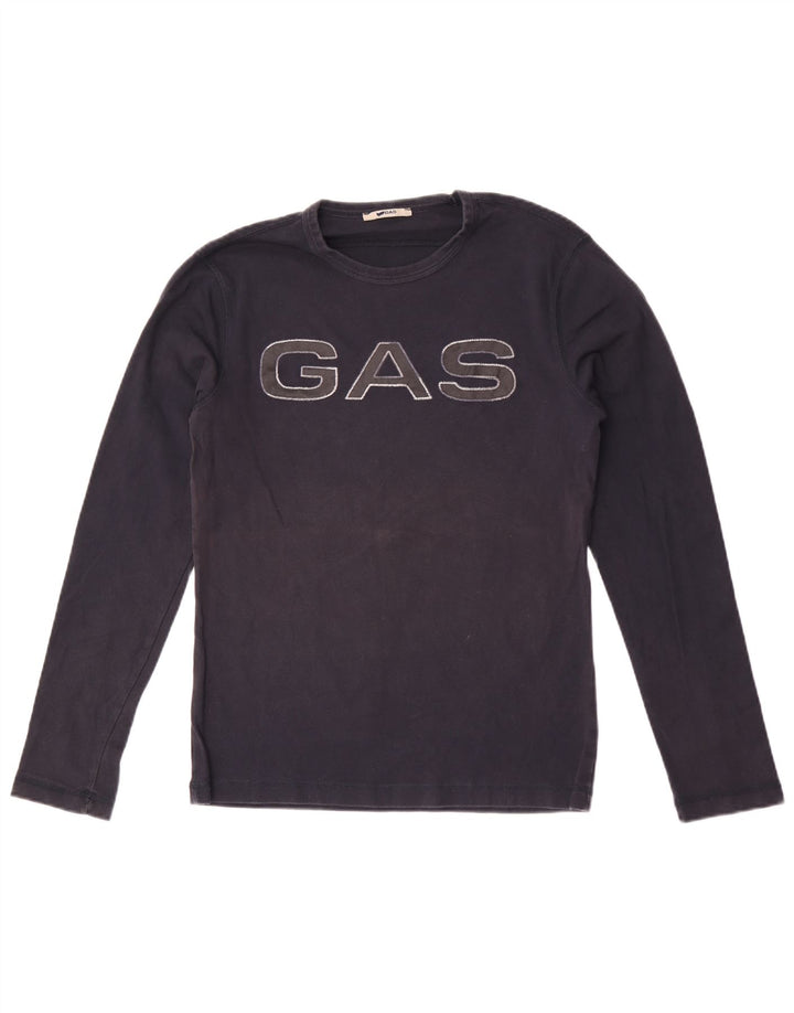 Gas Haut Graphique Femme Manches Longues UK 12 Bleu Marine Moyen Coton