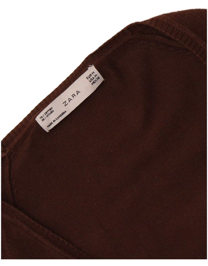 Zara Cardigan Femme Pull UK 12 Coton Marron Moyen