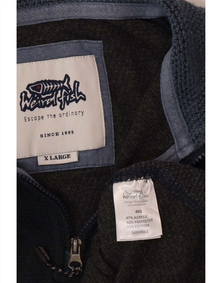 WEIRD FISH Sweat-shirt col zippé pour homme XL Bleu marine Colourblock