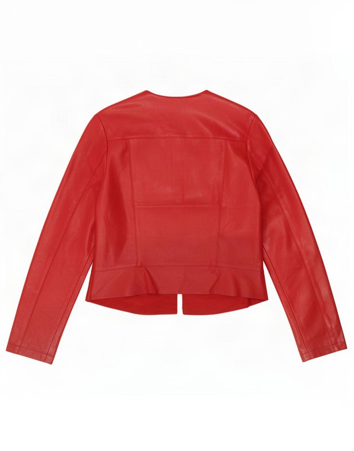 Zara Veste courte en simili cuir pour femme UK 12 Rouge moyen Polyester
