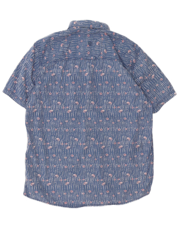 Fat Face Chemise à manches courtes pour homme Coupe classique Bleu moyen Coton floral