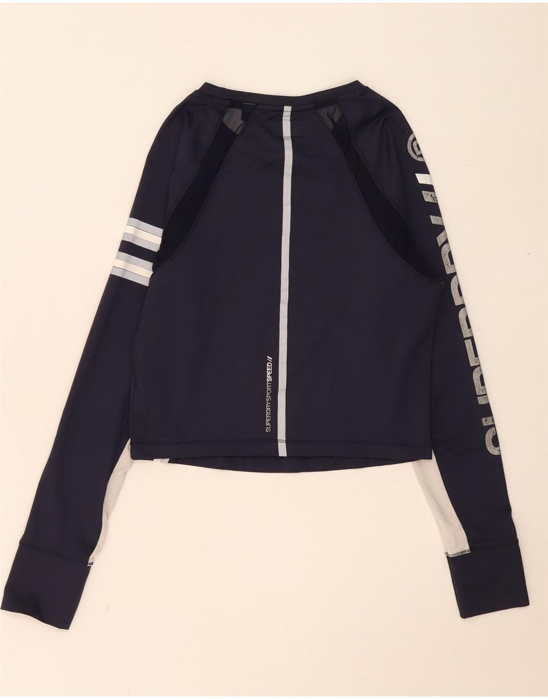 Superdry Haut graphique à manches longues pour femme UK 12 Bleu marine moyen Colourblock