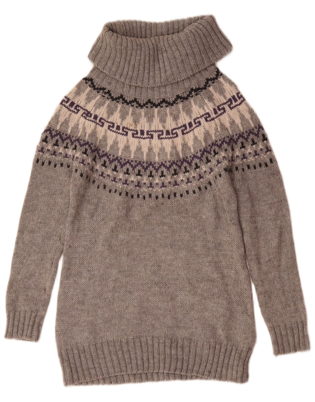 Marks & Spencer Pull col roulé pour femme UK 12 Gris moyen Fair Isle