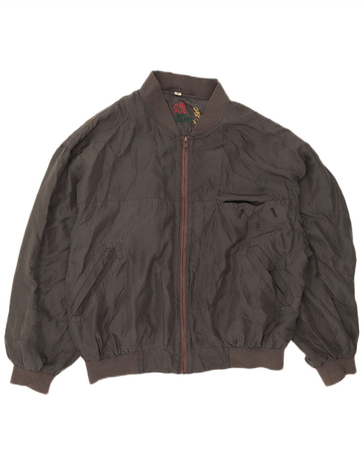 vintage Mens Bomber Jacket UK 38 Soie Grise Moyenne