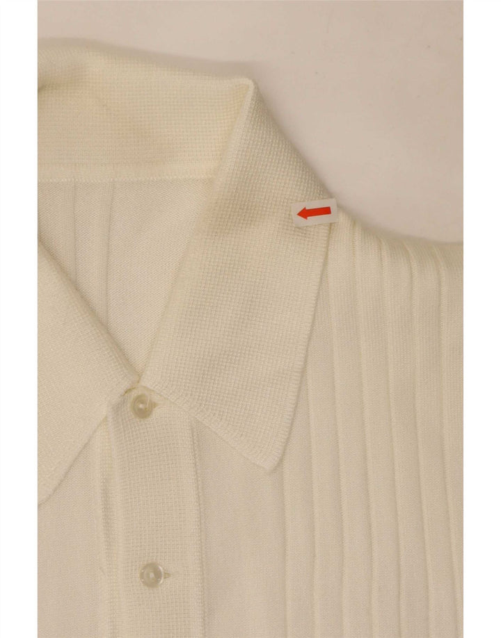 vintage Homme Manches Courtes Col Polo Pull Blanc Moyen