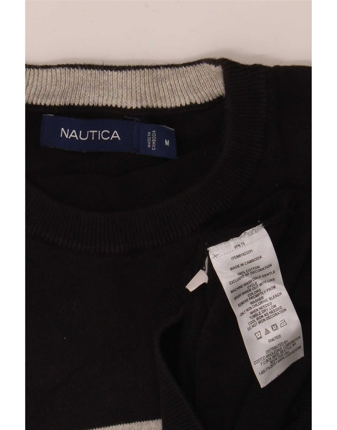 Nautica Pull à col rond pour homme en coton rayé noir moyen