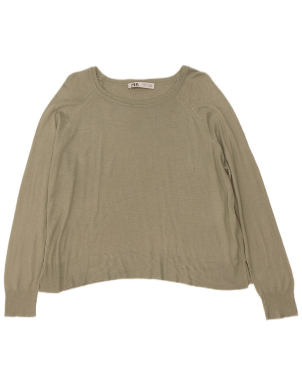 Zara Womens Loose Fit Blouse Top UK 14 Moyen Kaki Viscose