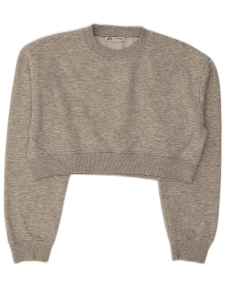 Zara Womens Crop Oversize Sweatshirt Jumper UK 10 Petit Gris Moucheté