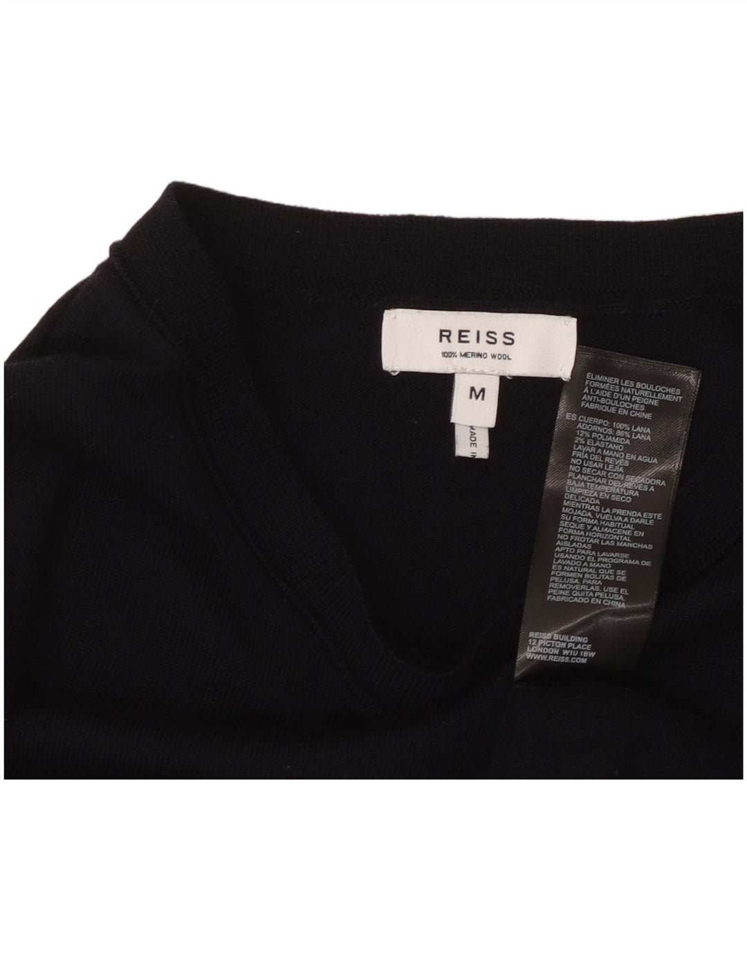 REISS Pull col bateau pour femme UK 12 Laine bleu marine moyen