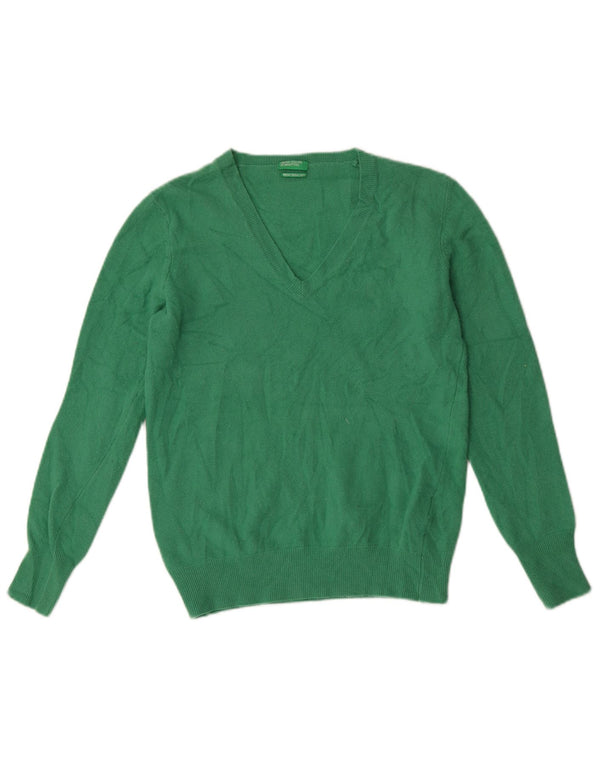 Benetton Pull col en V pour femme UK 14 Large Vert Laine