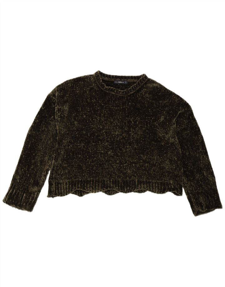 Zara Pull surdimensionné à col bateau pour femme UK 10 Petit Kaki Polyester