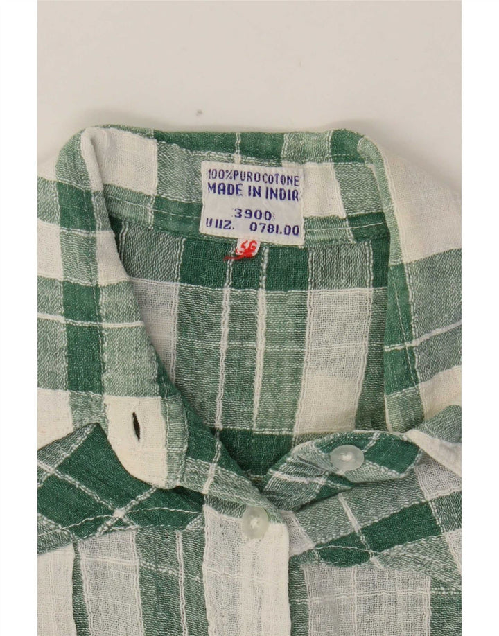 chemise femme vintage UK 14 Coton à carreaux vert moyen