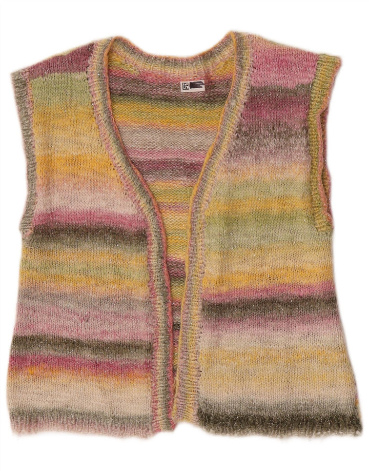 vintage Femme Sans Manches Cardigan Pull UK 14 Moyen Multicolore