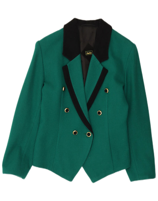 vintage Femme Double Breasted Blazer Veste UK 14 Vert Moyen