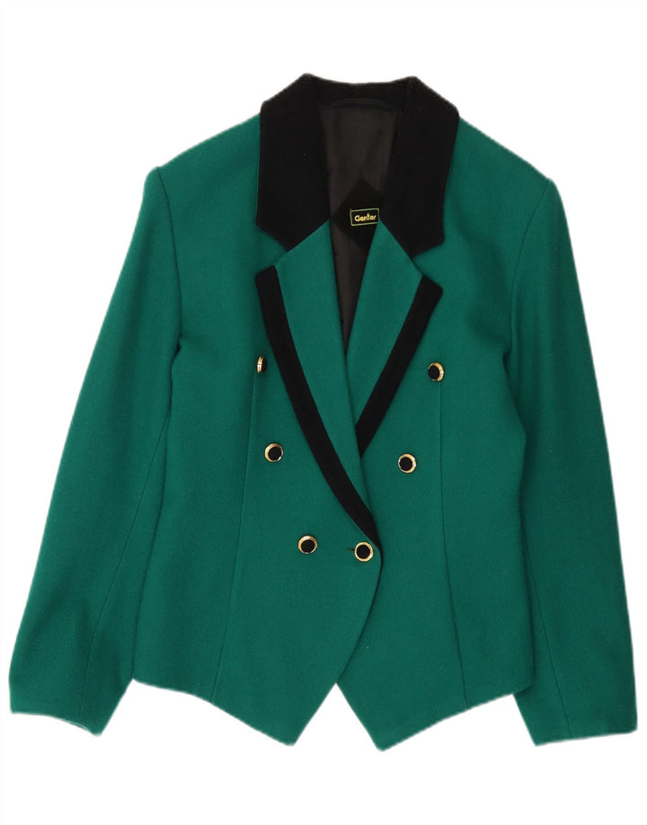 vintage Femme Double Breasted Blazer Veste UK 14 Vert Moyen