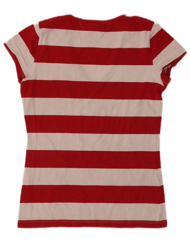 TOMMY HILFIGER T-Shirt Femme Top UK 12 Coton Rayé Rouge Moyen
