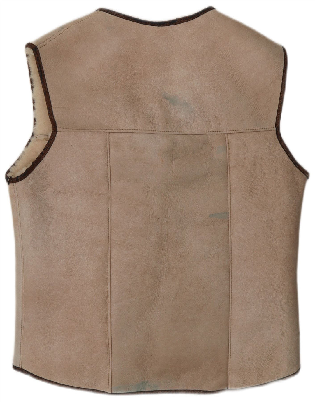 VINTAGE Gilet Sherpa Femme UK 14 Beige Moyen