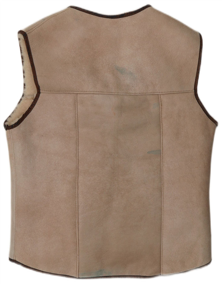 VINTAGE Gilet Sherpa Femme UK 14 Beige Moyen