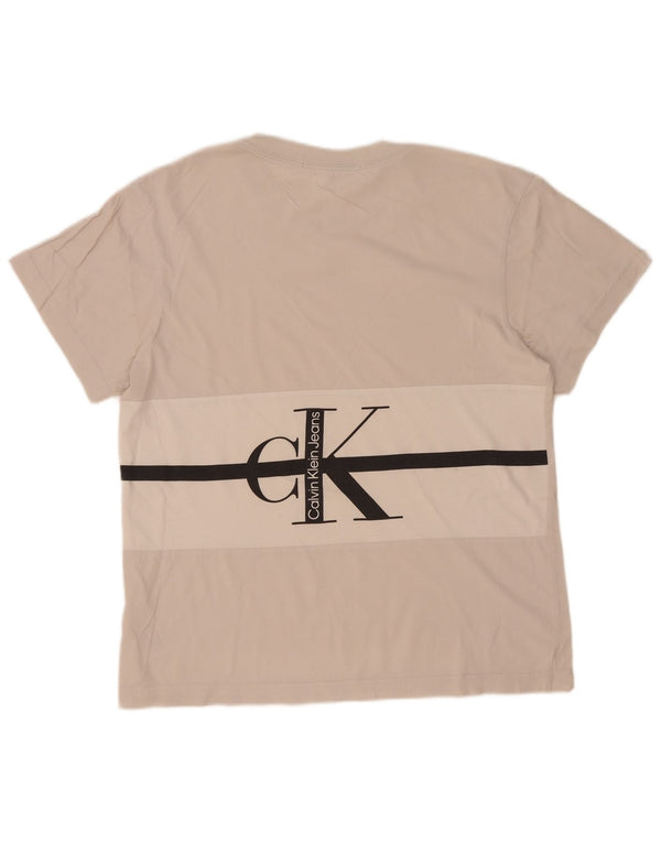 Calvin Klein Jeans T-Shirt Graphique Homme Petit Beige Colorblock Coton