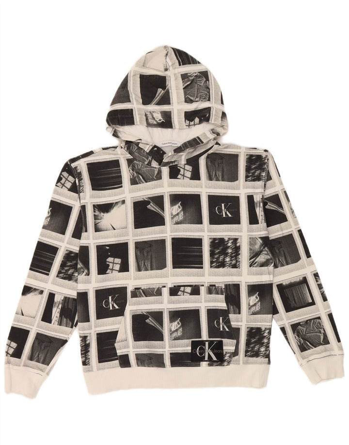 Calvin Klein Jeans Pull à capuche graphique pour garçon 13-14 ans Gris Patchwork