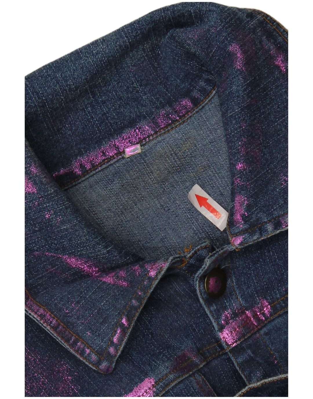 vintage Femme Crop Denim Veste UK 12 Moyen Bleu Tie Dye Coton