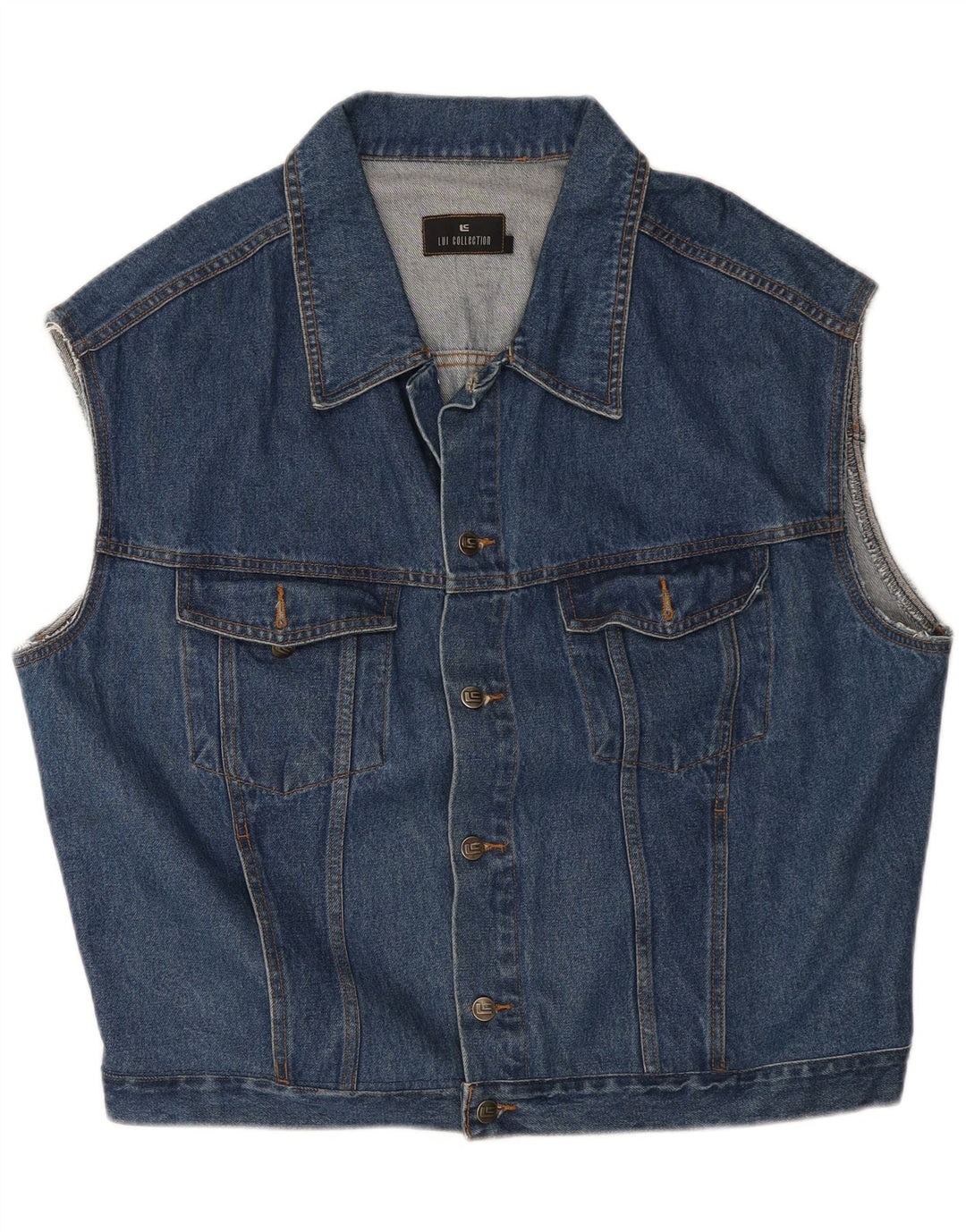 vintage Mens Denim Gilet UK 46 3XL Bleu