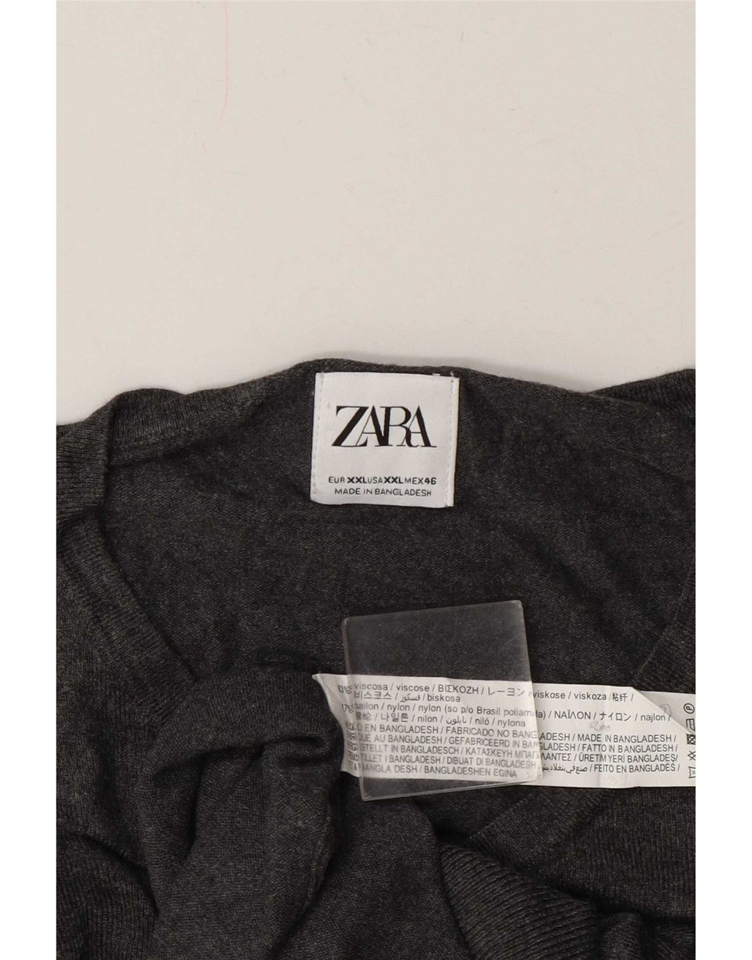 Zara Pull col V pour homme 2XL Gris Viscose