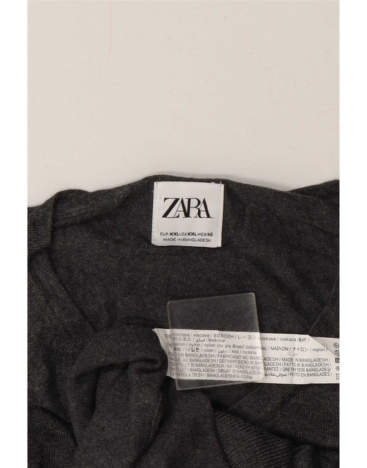 Zara Pull col V pour homme 2XL Gris Viscose