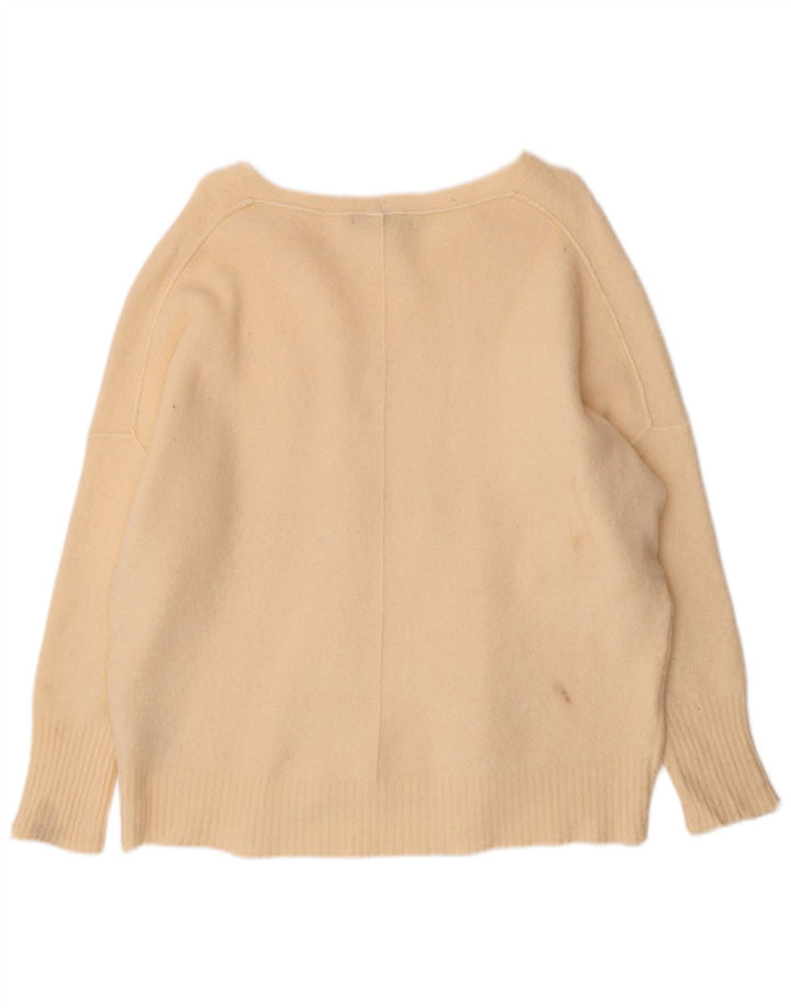 All Saints Pull surdimensionné à col en V pour femme UK 44 Laine beige moyen
