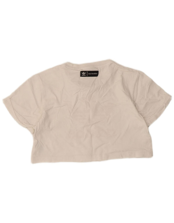Adidas Womens Crop Graphic T-Shirt Top UK 6 XS Blanc Coton