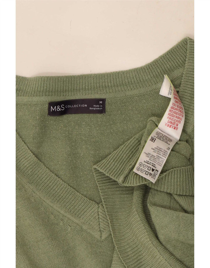 Marks & Spencer Pull col en V pour femme UK 14 Acrylique vert moyen