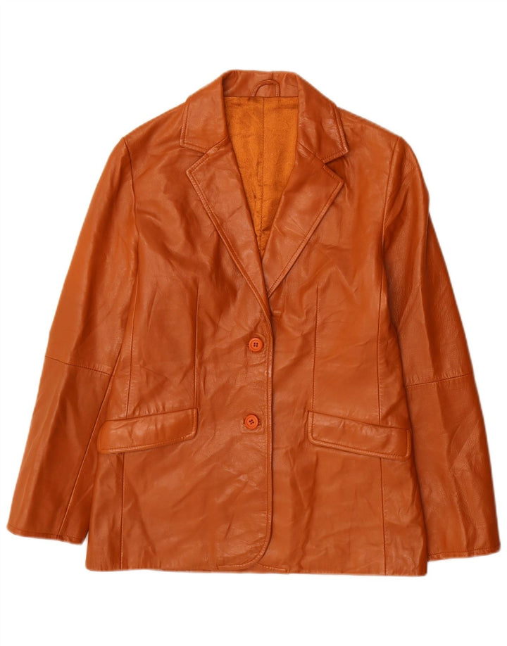 Stefanel Veste blazer en cuir à 2 boutons pour femme UK 12 Cuir marron moyen