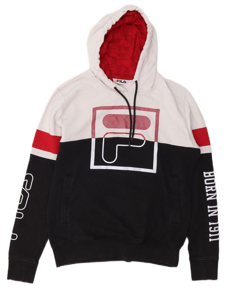 FILA Pull à capuche graphique pour homme XS en coton color block noir
